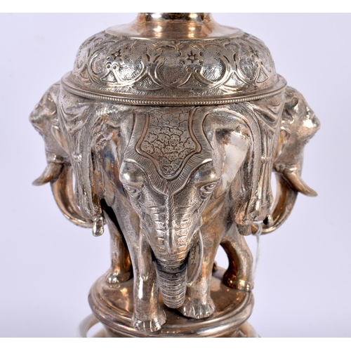 740 - A RARE LATE VICTORIAN/EDWARDIAN SILVER PLATED ELEPHANT COUNTRY HOUSE LAMP modelled upon a rococo bas... 