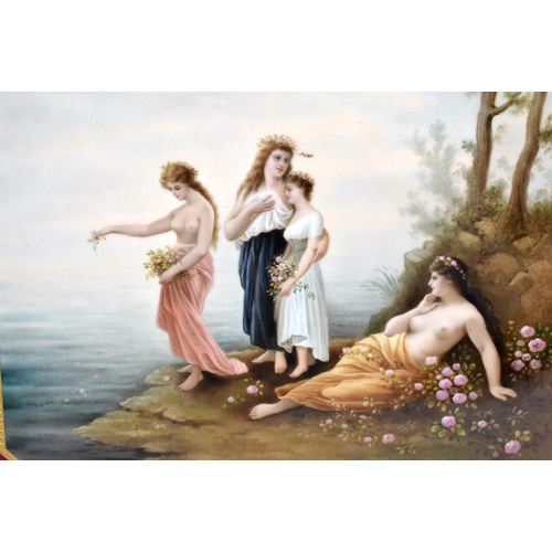 745 - A LARGE LATE 19TH CENTURY VIENNA PORCELAIN DISH painted with nude and other females by the lake. 40 ... 