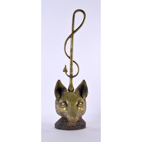 765 - A LARGE VICTORIAN BRONZE FOX HEAD DOOR STOP. 45cm high.