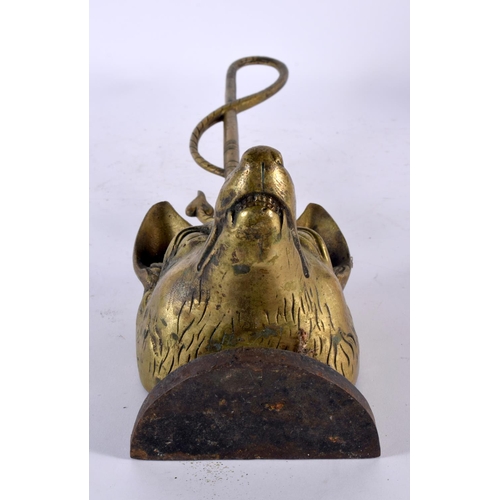 765 - A LARGE VICTORIAN BRONZE FOX HEAD DOOR STOP. 45cm high.