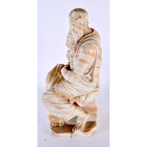 766 - A 19TH CENTURY ITALIAN CARVED ALABASTER GRAND TOUR FIGURE OF A MAN After the Antiquity. 32 cm high.