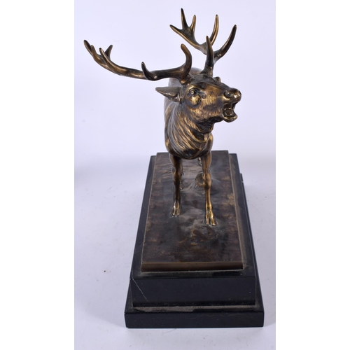 769 - AN ART DECO EUROPEAN BRONZE FIGURE OF A STAG presented 23/7/1960 to Windsor Boy School. 32 cm x 28cm... 