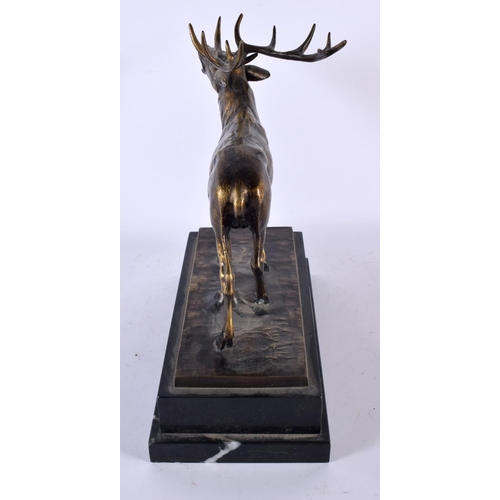 769 - AN ART DECO EUROPEAN BRONZE FIGURE OF A STAG presented 23/7/1960 to Windsor Boy School. 32 cm x 28cm... 