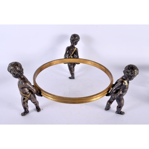 771 - A 19TH CENTURY FRENCH SILVERED BRONZE BOWL HOLDER together with another bronze stand. Largest 30cm w... 