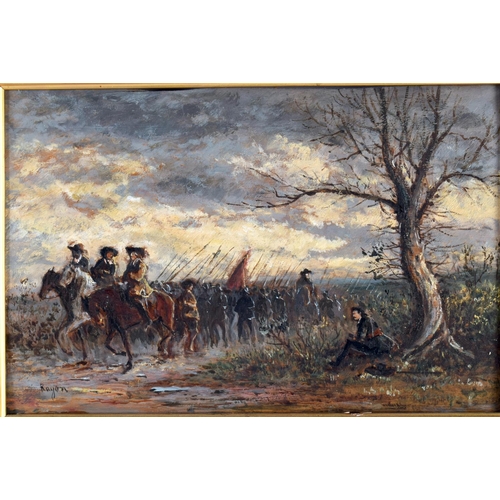 776 - Continental School (19th Century) Oil on board, Military Interest, Soldiers within a landscape. 42 c... 