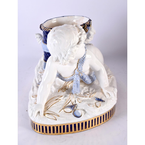 781 - A LARGE 19TH CENTURY EUROPEAN PORCELAIN FIGURAL BOWL modelled as a putti with hound. 27 cm x 24 cm.