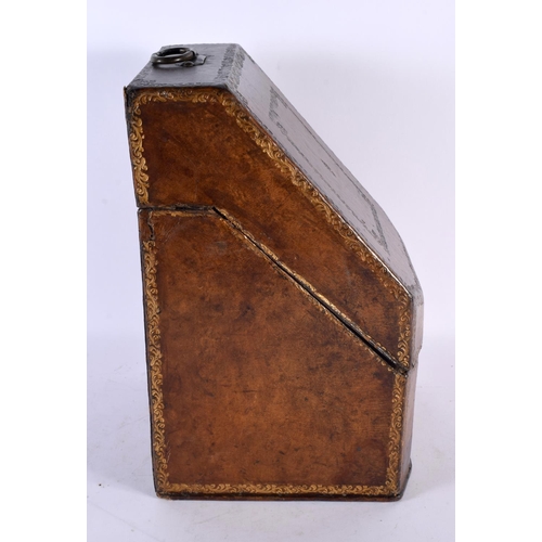 782 - A LOVELY LATE 18TH/19TH CENTURY COUNTRY HOUSE TOOLED LEATHER STATIONARY BOX decorated all over with ... 