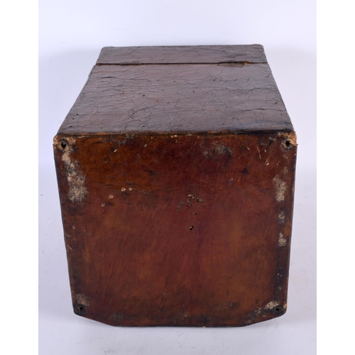 782 - A LOVELY LATE 18TH/19TH CENTURY COUNTRY HOUSE TOOLED LEATHER STATIONARY BOX decorated all over with ... 