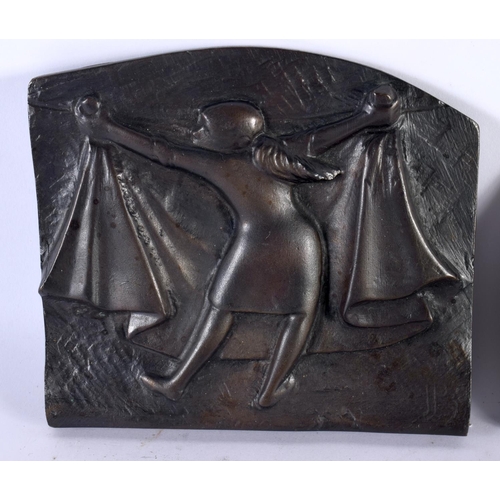 784 - FOUR HEAVY EUROPEAN BRONZE PLAQUES & PENDANTS C1930 to 2000. Largest 15cm x 12 cm. (4)