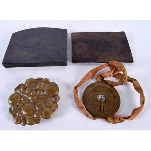 784 - FOUR HEAVY EUROPEAN BRONZE PLAQUES & PENDANTS C1930 to 2000. Largest 15cm x 12 cm. (4)