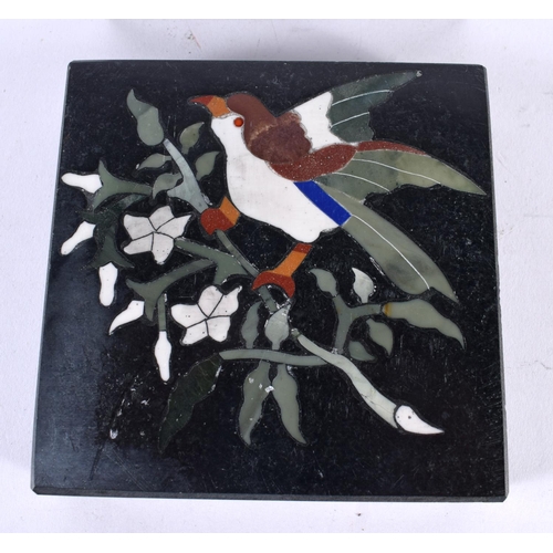 794 - A PAIR OF CONTINENTAL PIETRA DURA MARBLE PAPERWEIGHTS. 10 cm square.