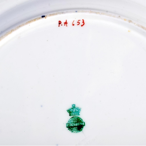 7 - AN ANTIQUE SPODE JEWELLED PLATE together with a similar Minton plate. 25 cm diameter. (2)