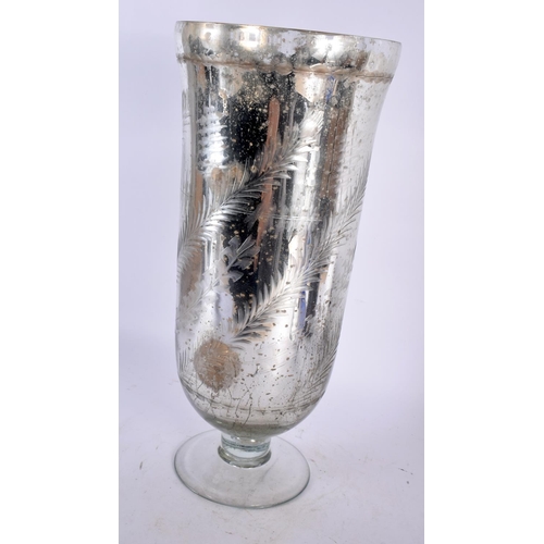 79 - AN ANTIQUE MERCURY STORM GLASS VASE decorated with foliage. 40 cm high.