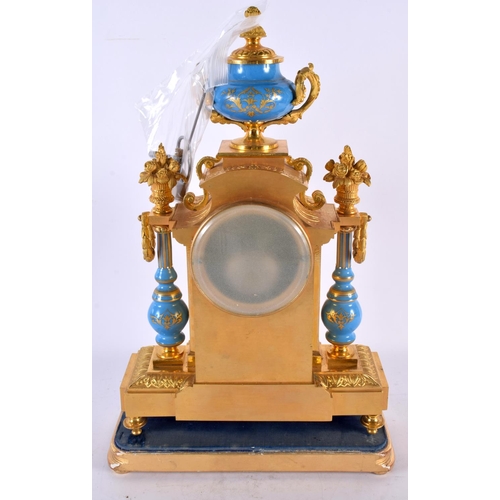 796 - A LARGE 19TH CENTURY FRENCH ORMOLU AND SEVRES PORCELAIN MANTEL CLOCK painted with lovers in landscap... 