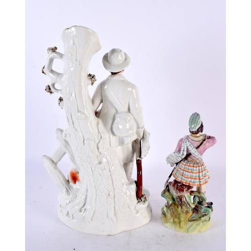 797 - A LARGE 19TH CENTURY STAFFORDSHIRE FIGURAL SPILL VASE together with a smaller figure of a male with ... 