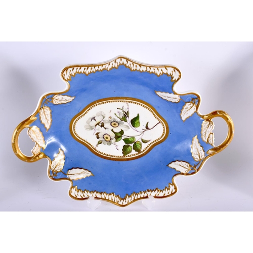 8 - A PAIR OF EARLY 19TH CENTURY ENGLISH PORCELAIN PLATES together with a matching twin handled dish. La... 