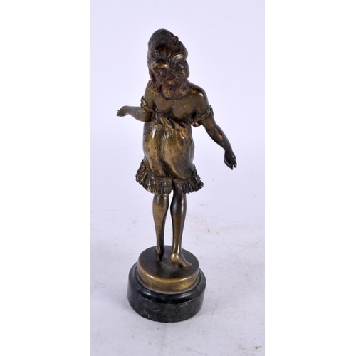 806 - AN ART DECO COLD PAINTED BRONZE FIGURE OF A FEMALE SINGING. 17 cm high.