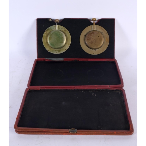 809 - A LEATHER CASED ANTIQUE GOLDSMITH SILVERSMITH GOLIATH WATCH AND BAROMETER. 24 cm x 14cm.