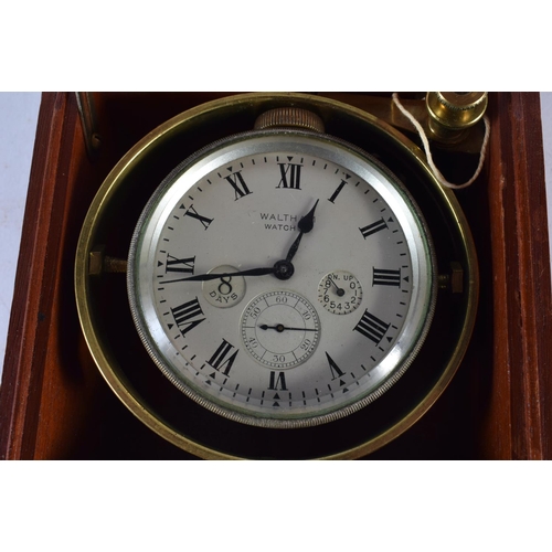 828 - A BOXED WALTHAM EIGHT DAY CHRONOMETER WATCH. Dial 7 inch, box 13 cm square.