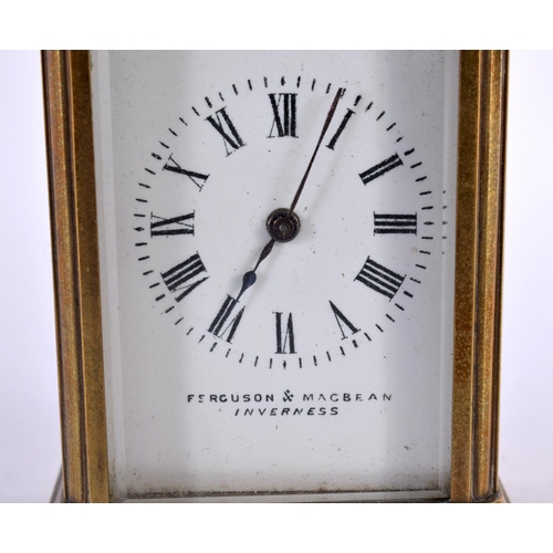 829 - A MINIATURE ANTIQUE CARRIAGE CLOCK. 9.5 cm high inc handle.