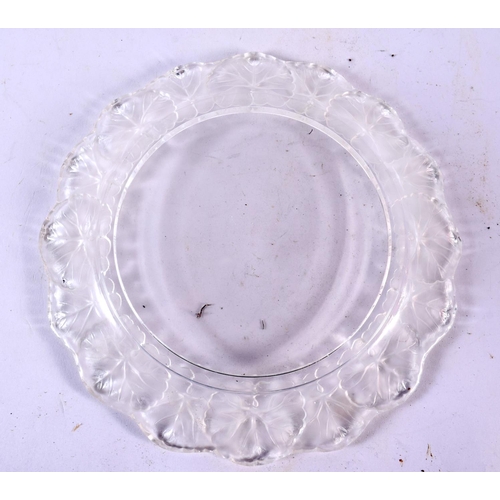 844 - A LALIQUE GLASS DISH together with an air twist goblet. Largest 20cm high. (2)