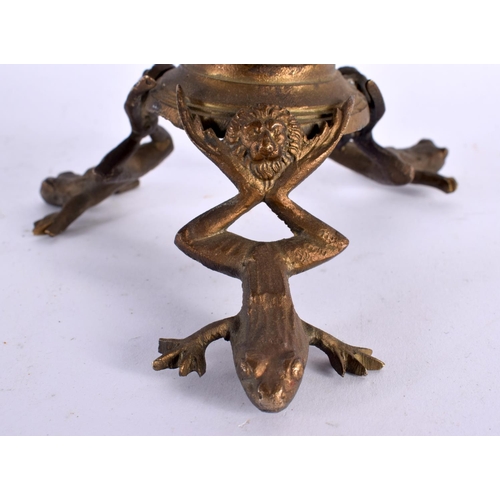 845 - AN ART NOUVEAU BRASS TOAD JEWELLERY HOLDER DISPLAY. 30cm x 14cm.