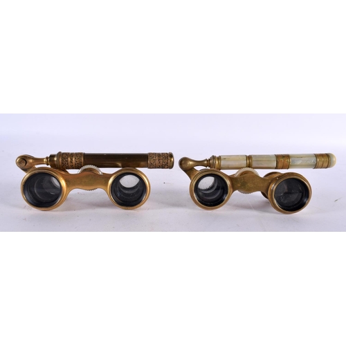 848 - TWO PAIRS OF ANTIQUE MOTHER OF PEARL OPERA GLASSES. Largest 20cm long extended. (2)