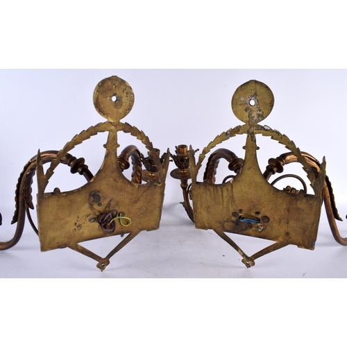 851 - A PAIR OF LATE 19TH CENTURY NEOCLASSICAL BRONZE TWIN SCONCE WALL BRACKET. 44 cm x 28cm.