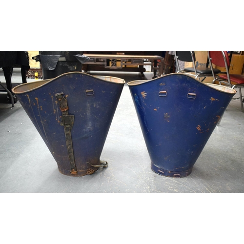 858 - A LARGE PAIR OF FRENCH BLUE TIN GRAPE BUCKETS. 60 cm x 50 cm.