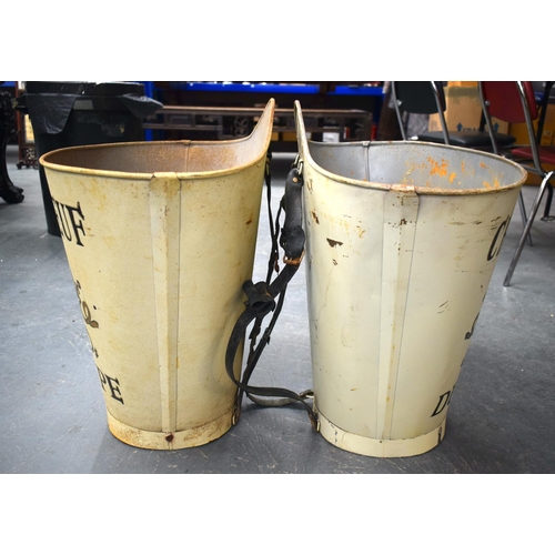 859 - A LARGE PAIR OF FRENCH WHITE TIN GRAPE BUCKETS. 60 cm x 50 cm.