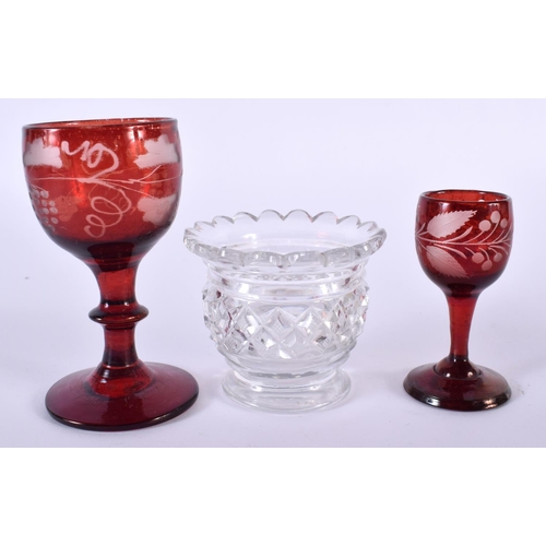 86 - A REGENCY CUT GLASS TABLE LUSTRE together with a similar salt & two bohemian glasses. Largest 22cm h... 