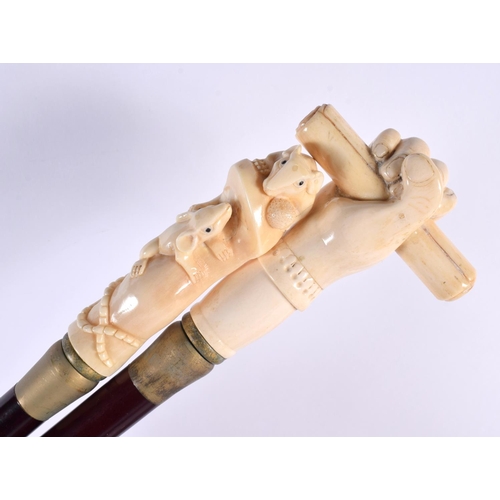 861 - TEN CONTINENTAL CARVED BONE HANDLED WALKING CANES of varying designs. 90cm long. (10)