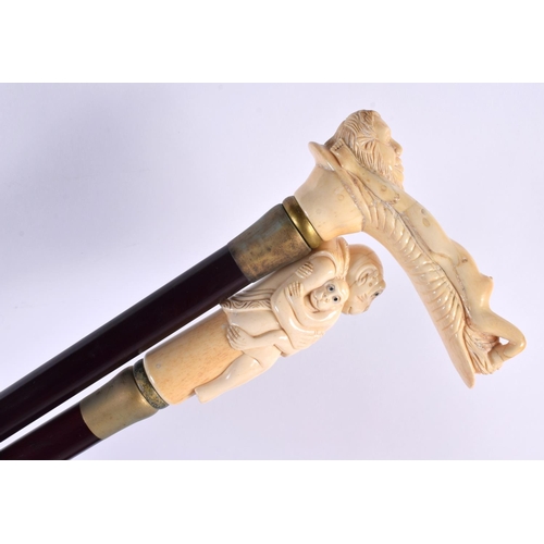 861 - TEN CONTINENTAL CARVED BONE HANDLED WALKING CANES of varying designs. 90cm long. (10)