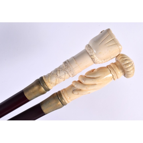 861 - TEN CONTINENTAL CARVED BONE HANDLED WALKING CANES of varying designs. 90cm long. (10)