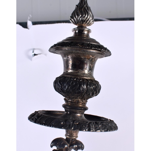 864 - A FINE LARGE 19TH CENTURY SILVER PLATED FOUR BRANCH CANDELABRA modelled on a wrythen form body with ... 