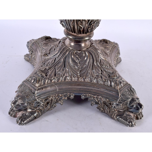 864 - A FINE LARGE 19TH CENTURY SILVER PLATED FOUR BRANCH CANDELABRA modelled on a wrythen form body with ... 