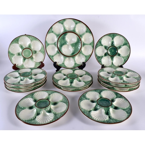 88 - ASSORTED 19TH CENTURY FRENCH MAJOLICA OYSTER PLATES Attributed to Longchamp. Largest 30cm wide. (qty... 