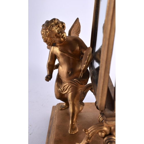 888 - AN EARLY 20TH CENTURY FRENCH BRONZE MIRRORED CHERUB FIGURE. 23 cm x 15cm.