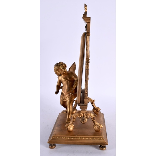 888 - AN EARLY 20TH CENTURY FRENCH BRONZE MIRRORED CHERUB FIGURE. 23 cm x 15cm.