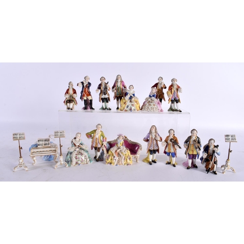 891 - AN UNUSUAL EARLY 20TH CENTURY MINIATURE GERMAN PORCELAIN ORCHESTRA. Largest 7cm x 6 cm. (qty)