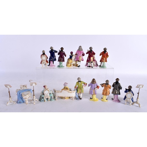 891 - AN UNUSUAL EARLY 20TH CENTURY MINIATURE GERMAN PORCELAIN ORCHESTRA. Largest 7cm x 6 cm. (qty)