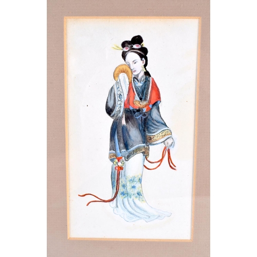 901 - A 19TH CENTURY CHINESE PAINTED WATERCOLOUR PITH PAPER together with Japanese watercolour. Largest 28... 