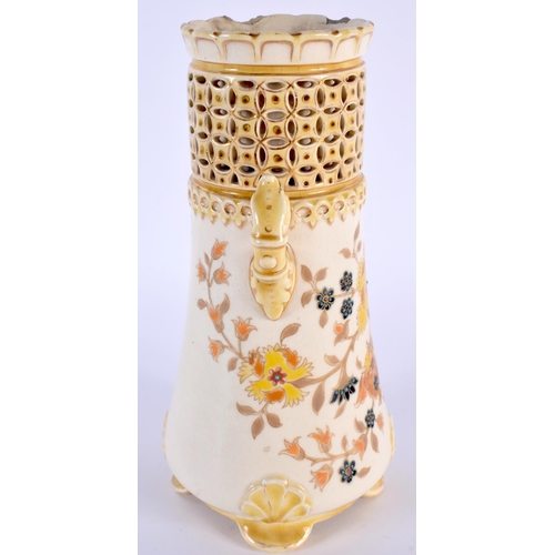 92 - A HUNGARIAN ZSOLNAY PECS RETICULATED VASE. 20cm high.