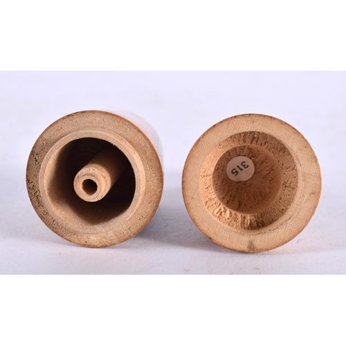 1005 - AN ANTIQUE FRENCH TREEN BOTTLE FORM COTTON REEL HOLDER. 9 cm x 3 cm.