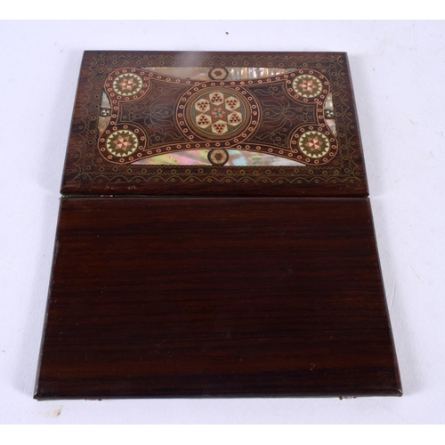 1021 - A FINE ANTIQUE ROSEWOOD MOTHER OF PEARL INLAID CASE decorated with geometric motifs. 53.5 grams. 11.... 