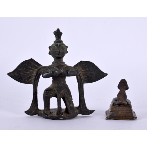 1032 - TWO 18TH/19TH CENTURY MIDDLE EASTERN INDIAN BRONZE BUDDHAS. 187 grams. Largest 7.75 cm x 9 cm. (2)