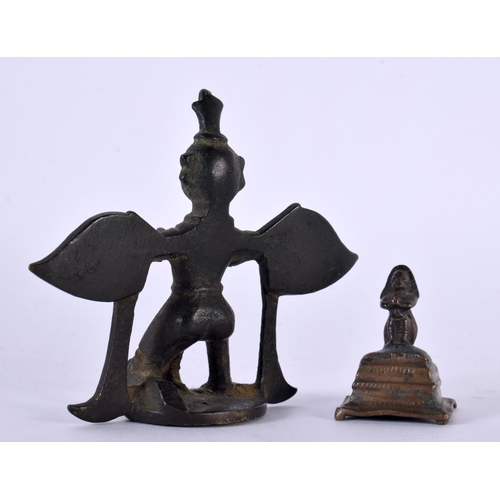 1032 - TWO 18TH/19TH CENTURY MIDDLE EASTERN INDIAN BRONZE BUDDHAS. 187 grams. Largest 7.75 cm x 9 cm. (2)