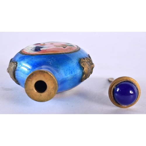 1037 - AN ANTIQUE CHINESE ENAMEL AND LAPIS LAZULI SNUFF BOTTLE. 51 grams. 7.25 cm x 5 cm.