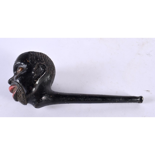 1041 - A RARE 19TH CENTURY PAINTED BLACKAMOOR NUBIAN CLAY PIPE. 128 grams. 18cm x 7cm.