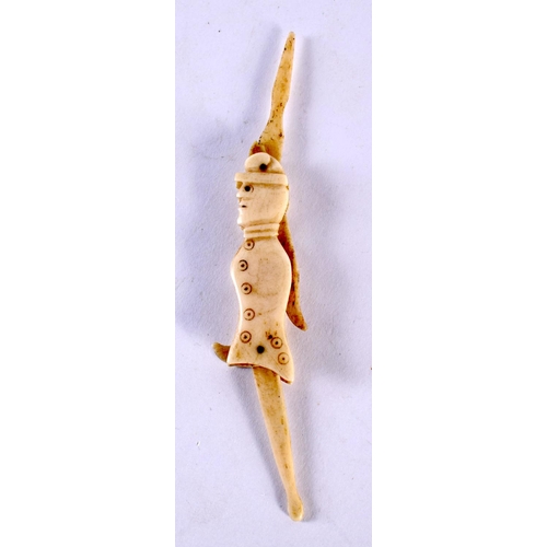 1048 - A RARE EARLY 19TH CENTURY FRENCH NAPOLEONIC PRISONER OF WAR BONE POCKET KNIFE. 6.9 grams. 6 cm x 1.2... 